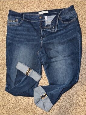 Chico’s 3 Platinum Denim crop capri Dark Jeans leaopard print